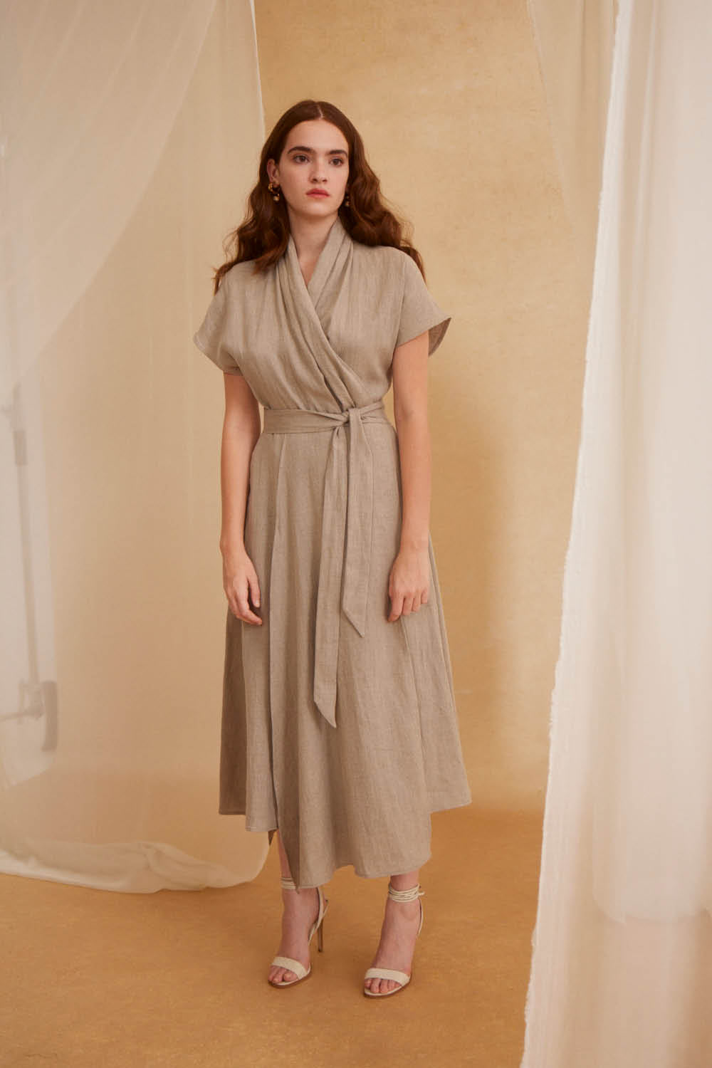 Butterfly Wrap Dress in Taupe – Maison De Mode